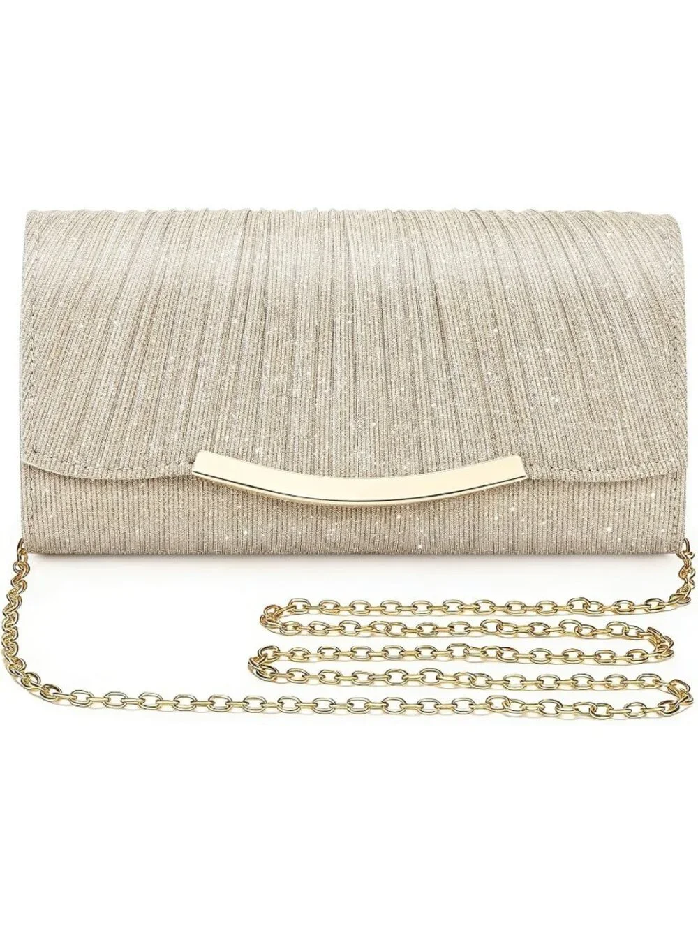 Women's Champagne B Clutch Purse Formal Evening Bag Wedding Party Handbag